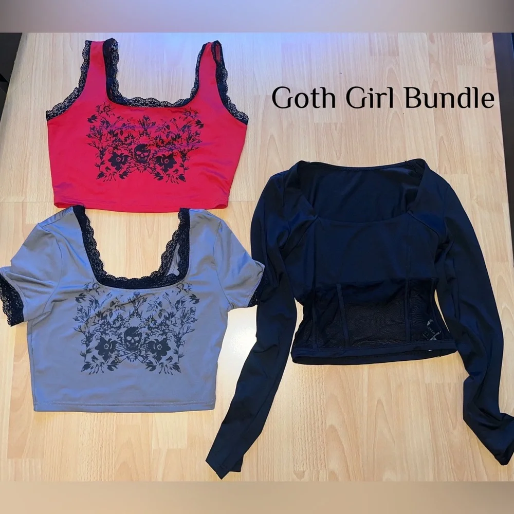Goth Lace Trim crop tops size Small - Picture 2 of 9